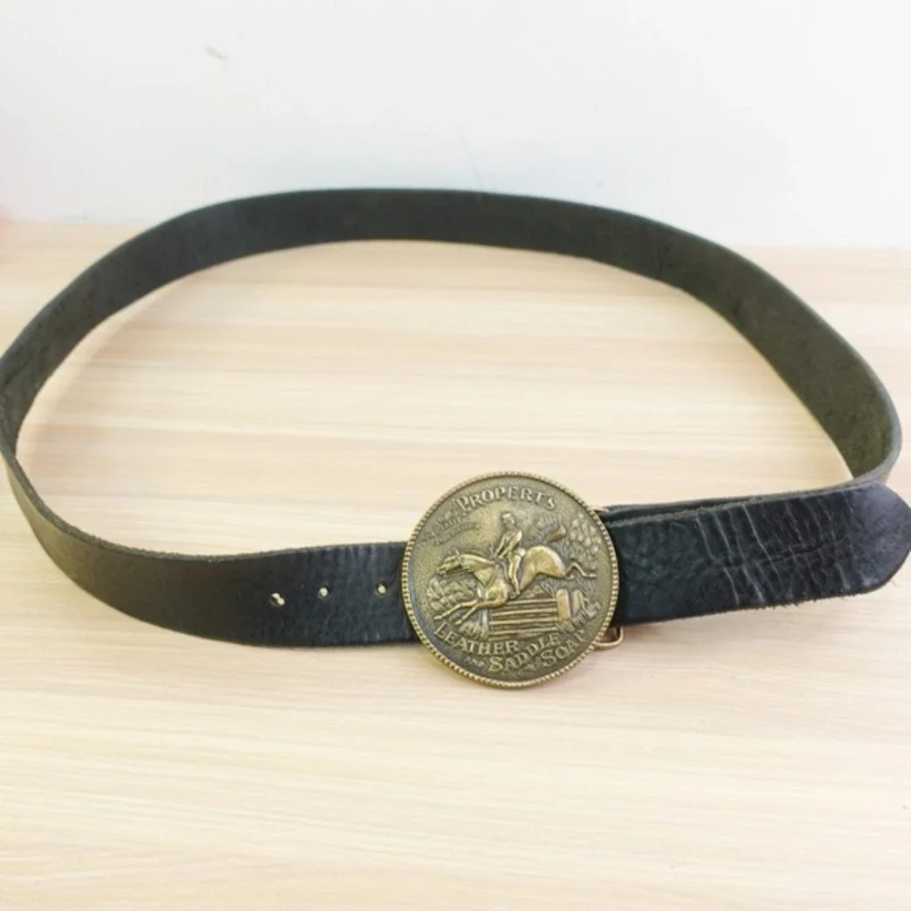 VTG Western Heavy Rodeo Belt Mens 46 Black PROPERTS LEATHER SADDLE‎ SOAP Buckle